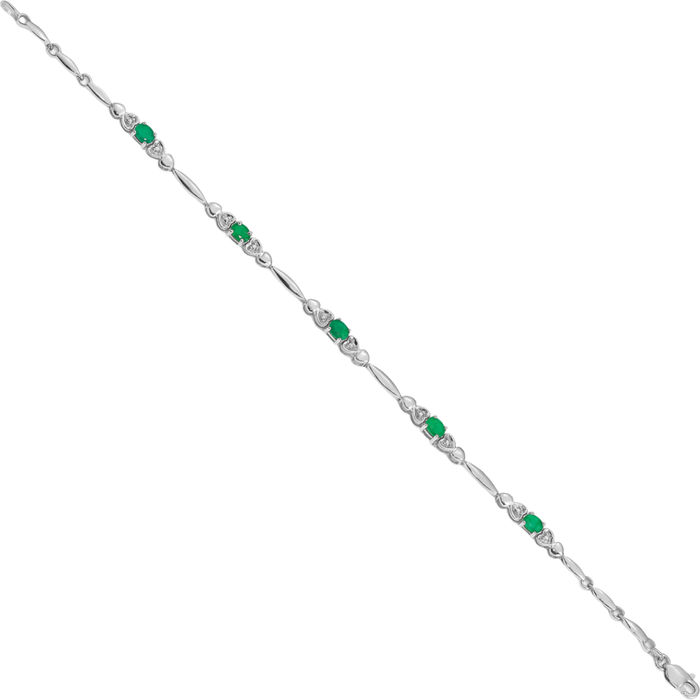 10K Solid White Gold Diamond Green Emerald Chain Gemstone Tennis Bracelet