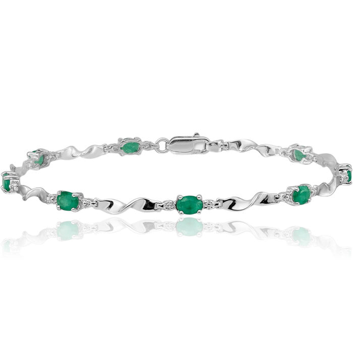 10K Solid White Gold Diamond Green Emerald Chain Gemstone Tennis Bracelet