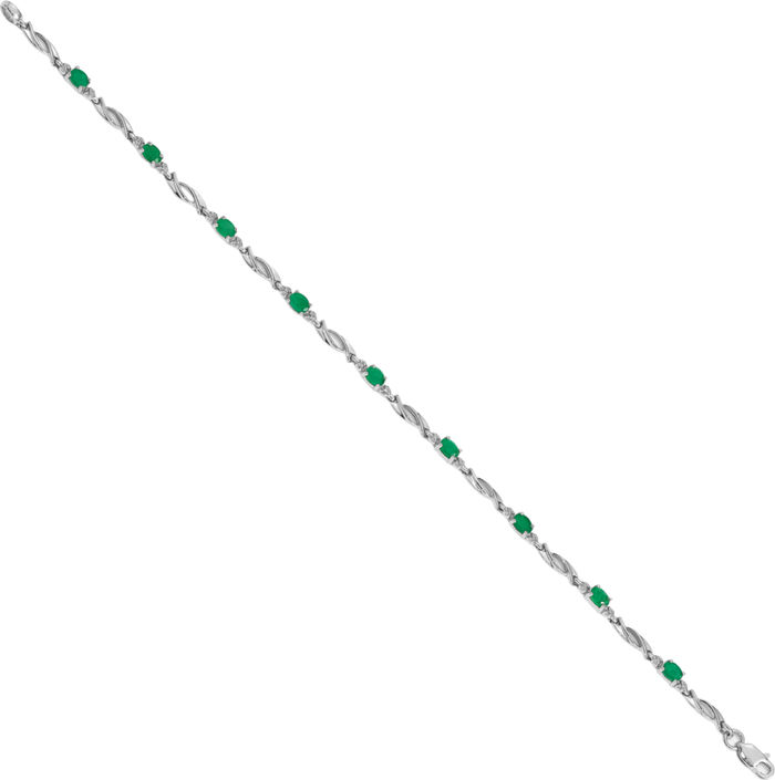 10K Solid White Gold Diamond Green Emerald Chain Gemstone Tennis Bracelet