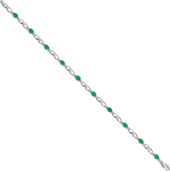 10K Solid White Gold Diamond Green Emerald Chain Gemstone Tennis Bracelet