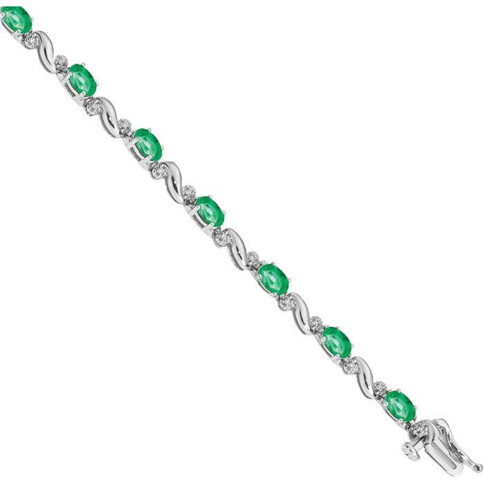 10K Solid White Gold Diamond Green Emerald Chain Gemstone Tennis Bracelet