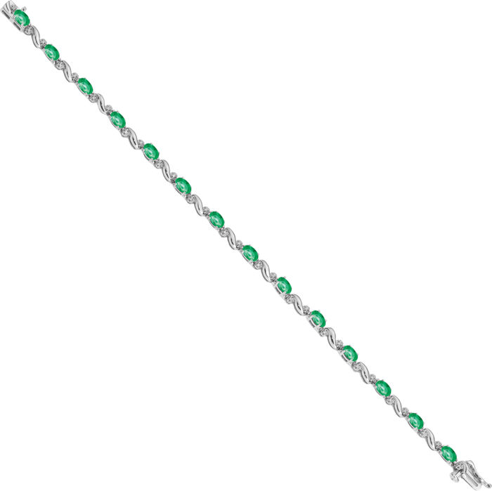 10K Solid White Gold Diamond Green Emerald Chain Gemstone Tennis Bracelet