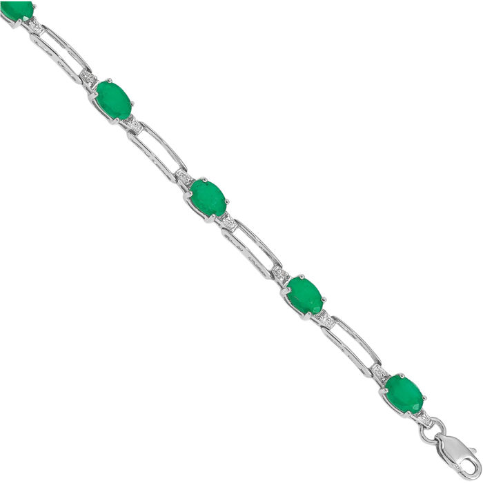 10K Solid White Gold Diamond Green Emerald Chain Gemstone Tennis Bracelet