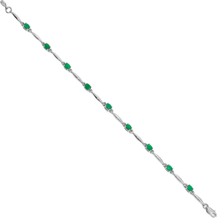 10K Solid White Gold Diamond Green Emerald Chain Gemstone Tennis Bracelet