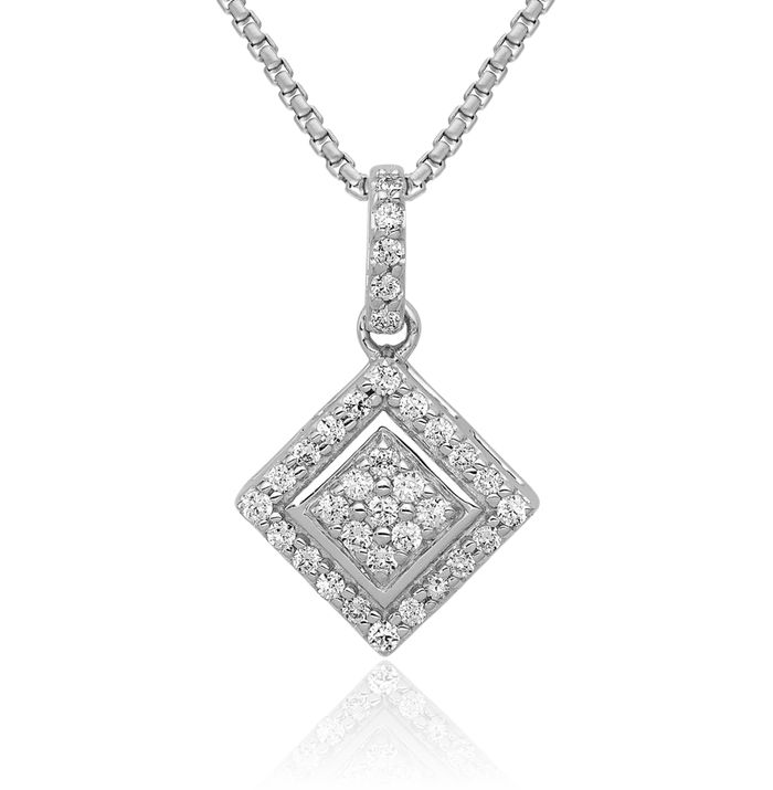 10K Solid White Gold Diamond Geometric Necklace Chain Pendant Charm