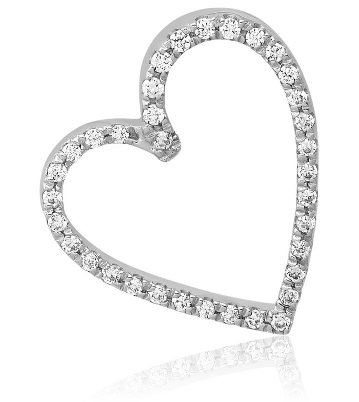 10K Solid White Gold Diamond Vintage Heart Floating Chain Slide Pendant Necklace Charm