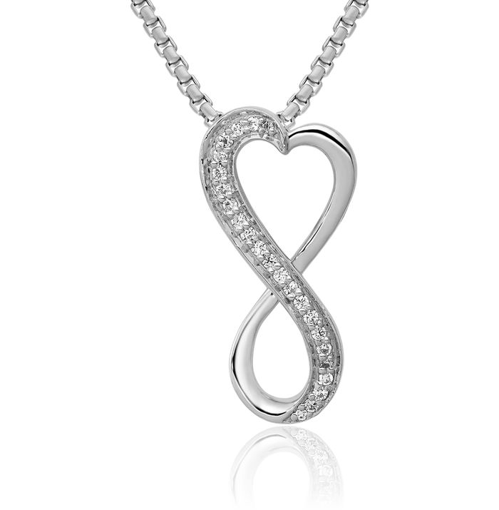 10K Solid White Gold Diamond Heart Infinity Twisted Love Knot Symbol Floating Chain Slide Pendant Necklace Charm