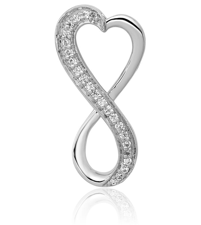 10K Solid White Gold Diamond Heart Infinity Twisted Love Knot Symbol Floating Chain Slide Pendant Necklace Charm