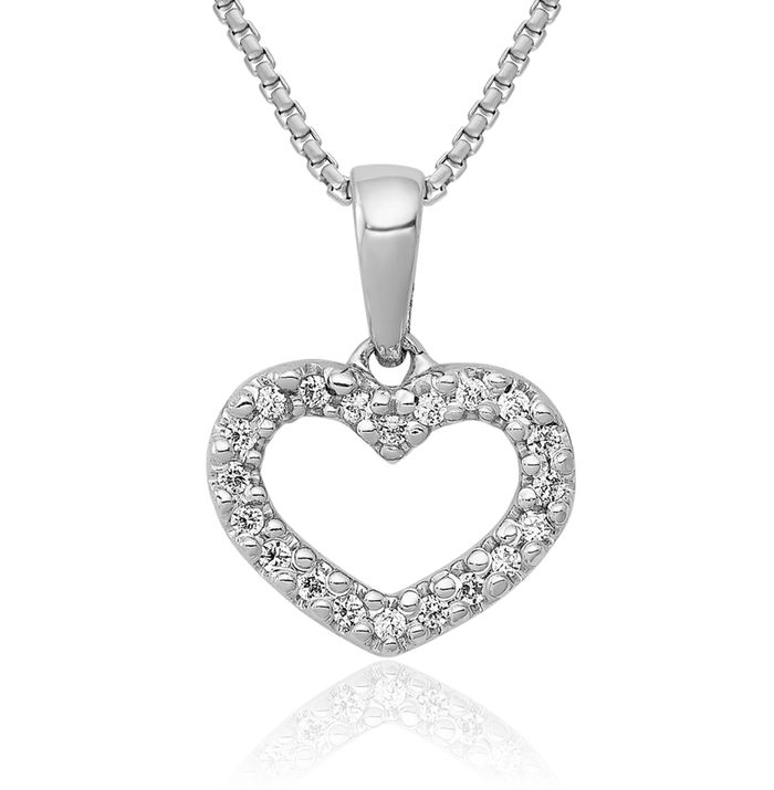 10K Solid White Gold Diamond Heart Necklace Love Pendant Charm