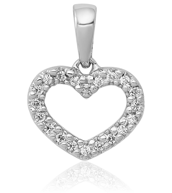 10K Solid White Gold Diamond Heart Necklace Love Pendant Charm