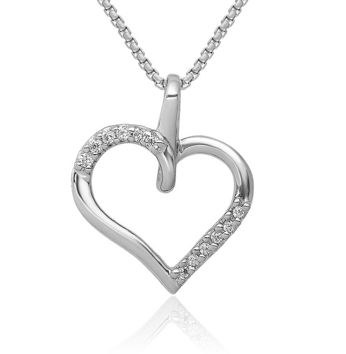 10K Solid White Gold Diamond Heart Necklace Love Pendant Charm