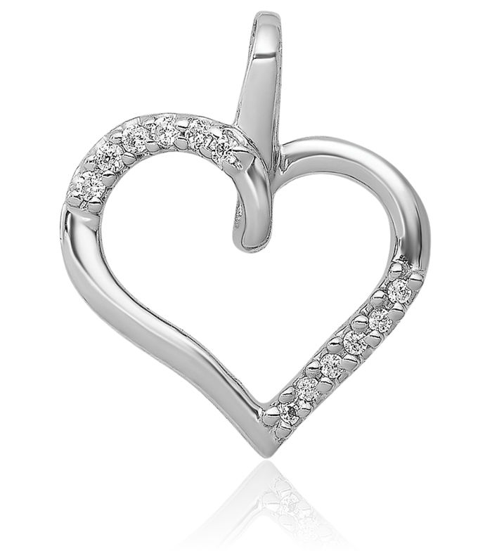 10K Solid White Gold Diamond Heart Necklace Love Pendant Charm