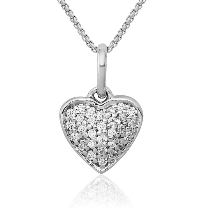 10K Solid White Gold Diamond Heart Necklace Love Pendant Charm