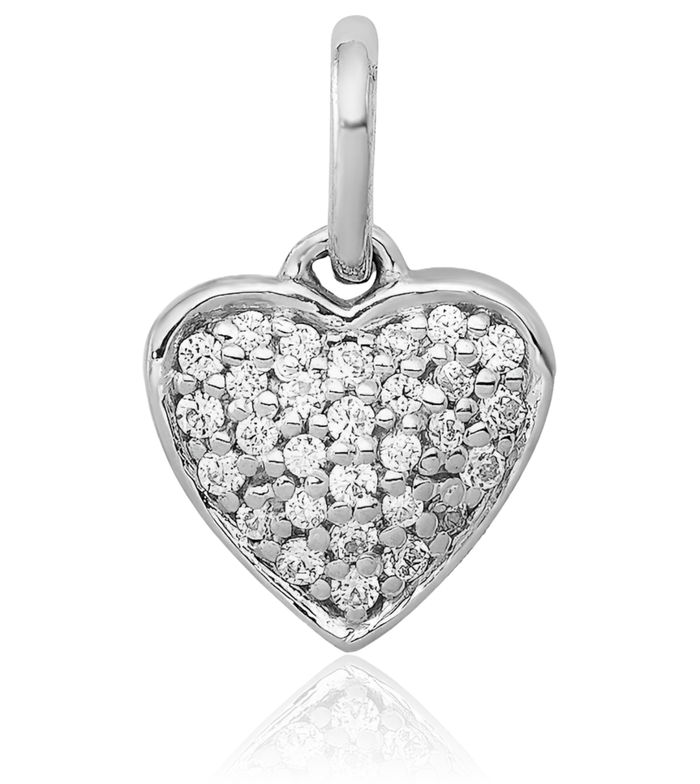 10K Solid White Gold Diamond Heart Necklace Love Pendant Charm