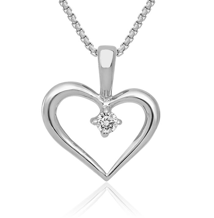 10K Solid White Gold Diamond Heart Necklace Love Pendant Charm