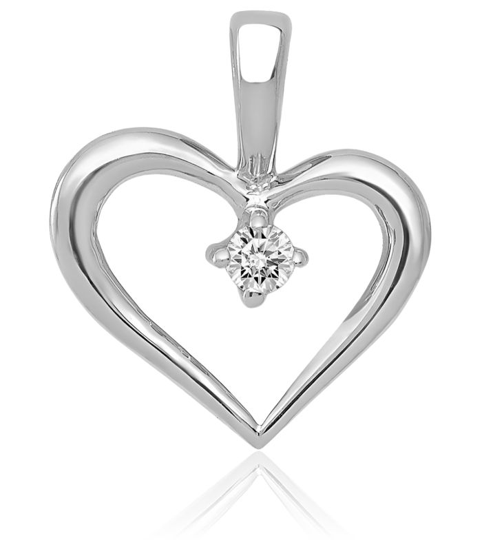 10K Solid White Gold Diamond Heart Necklace Love Pendant Charm