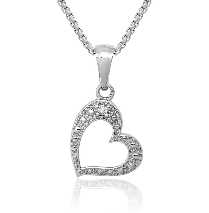 10K Solid White Gold Diamond Heart Necklace Love Pendant Charm