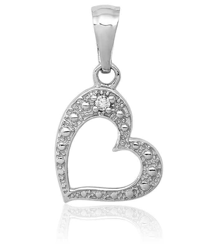 10K Solid White Gold Diamond Heart Necklace Love Pendant Charm