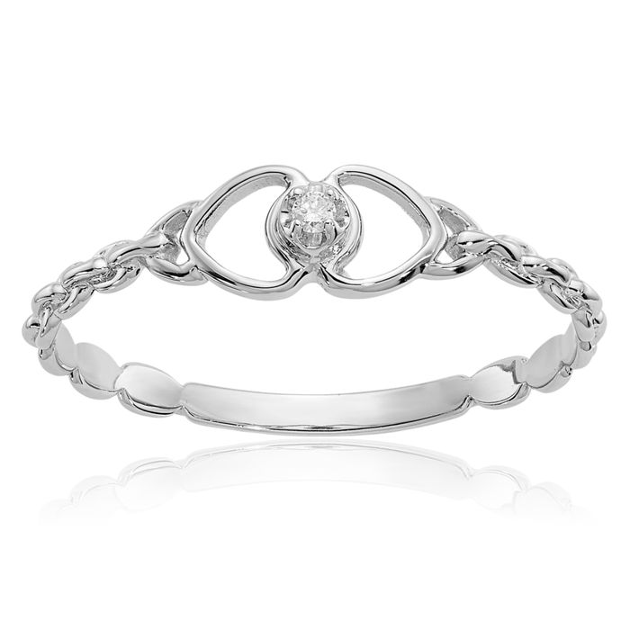 10K Solid White Gold Diamond Heart Ring Love Band