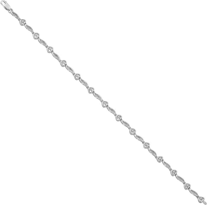 10K Solid White Gold Diamond Heart Tennis Bracelet