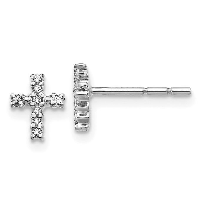 10K Solid White Gold Diamond Holy Cross Drop Dangle Christian Religious Stud Earrings