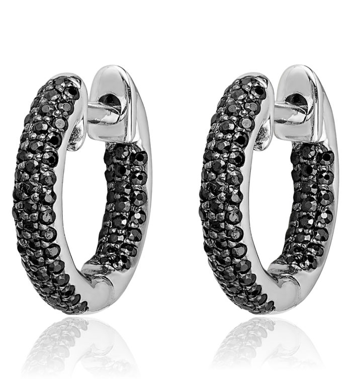 10K Solid White Gold Diamond Huggie Small Hoop Earrings