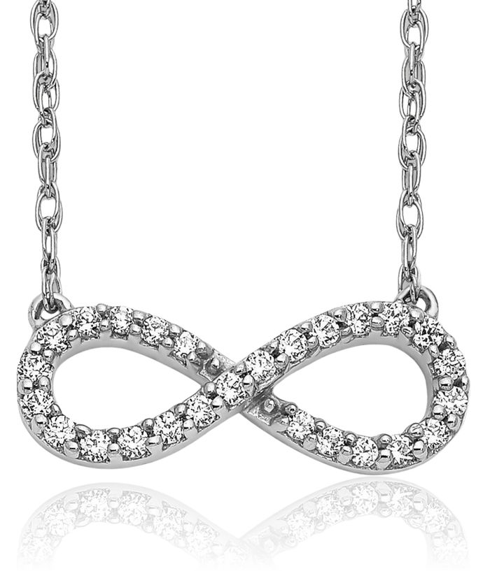 10K Solid White Gold Diamond Infinity Twisted Love Knot Symbol Necklace Chain