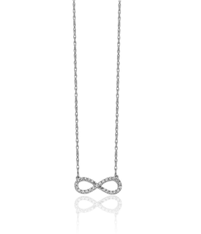 10K Solid White Gold Diamond Infinity Twisted Love Knot Symbol Necklace Chain