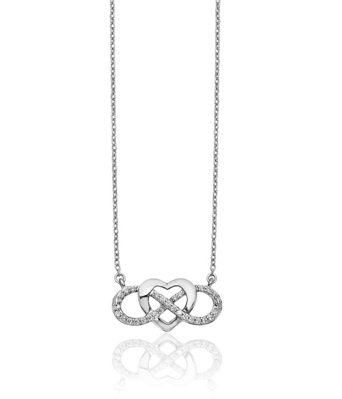 10K Solid White Gold Diamond Infinity Twisted Love Knot Symbol Heart Necklace Pendant Friendship Charm Chain