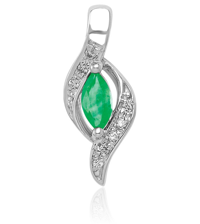 10K Solid White Gold Diamond Marquise Green Emerald Necklace Charm Gemstone Pendant