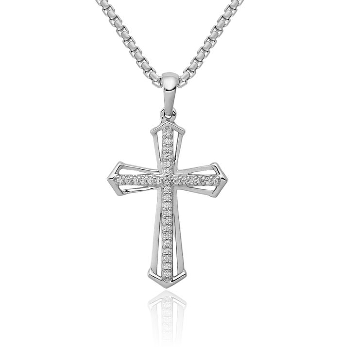 10K Solid White Gold Diamond Passion Holy Cross Necklace Religious Chain Pendant Jesus Christ Charm