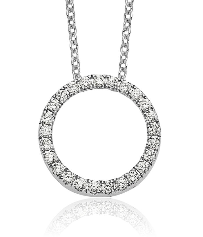 10K Solid White Gold Diamond Circle Round Geometric Necklace Chain