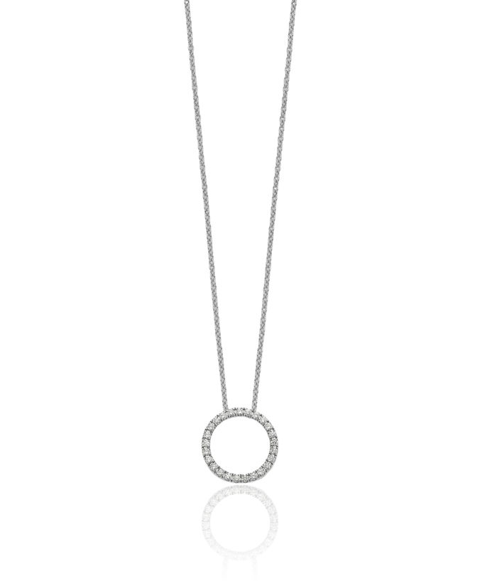 10K Solid White Gold Diamond Circle Round Geometric Necklace Chain