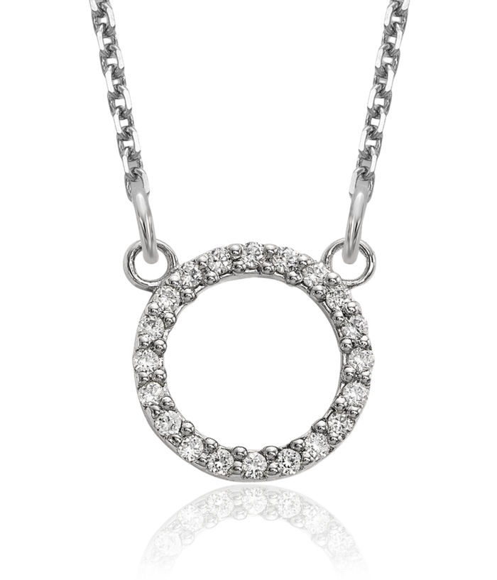 10K Solid White Gold Diamond Circle Round Geometric Chain Necklace