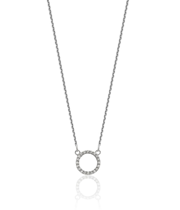 10K Solid White Gold Diamond Circle Round Geometric Chain Necklace