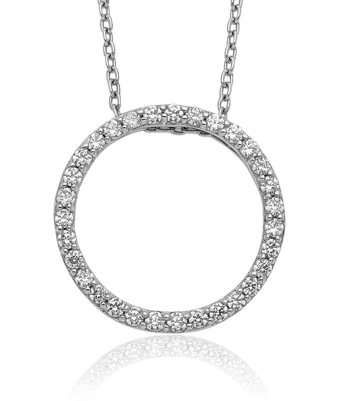 10K Solid White Gold Diamond Circle Round Geometric Necklace Chain