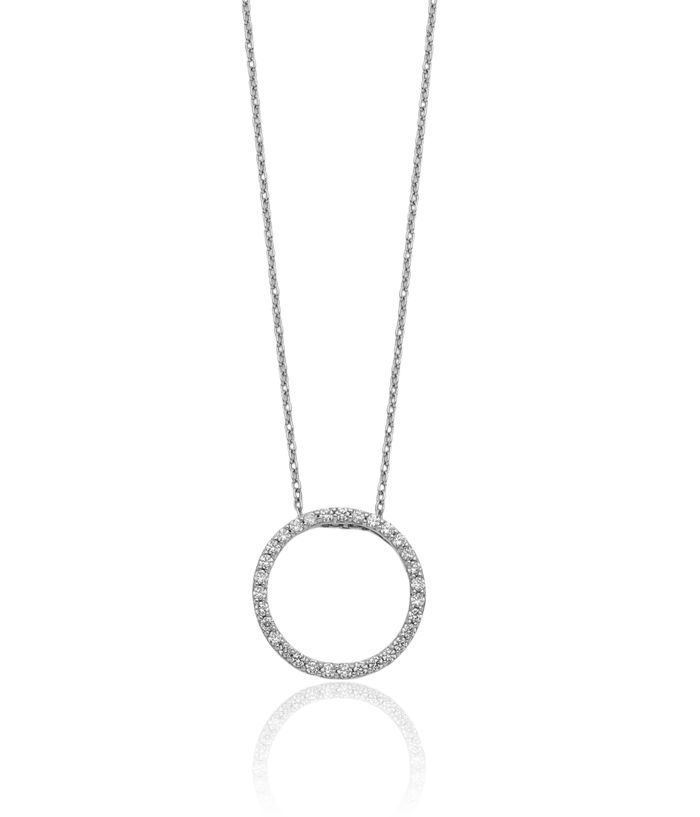 10K Solid White Gold Diamond Circle Round Geometric Necklace Chain