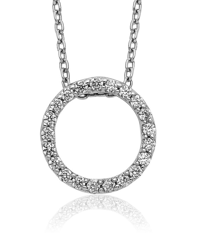 10K Solid White Gold Diamond Circle Round Geometric Necklace Chain