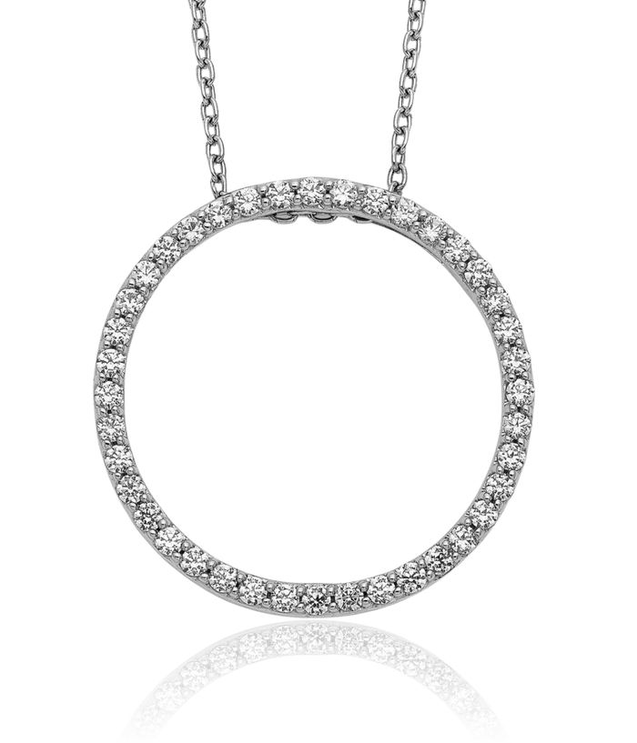 10K Solid White Gold Diamond Circle Round Geometric Necklace Chain