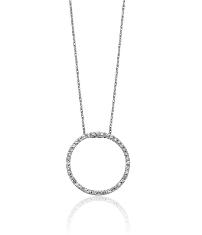 10K Solid White Gold Diamond Circle Round Geometric Necklace Chain