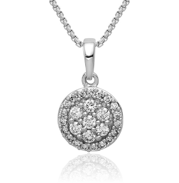 10K Solid White Gold Diamond Round Geometric Halo Necklace Chain Pendant Charm