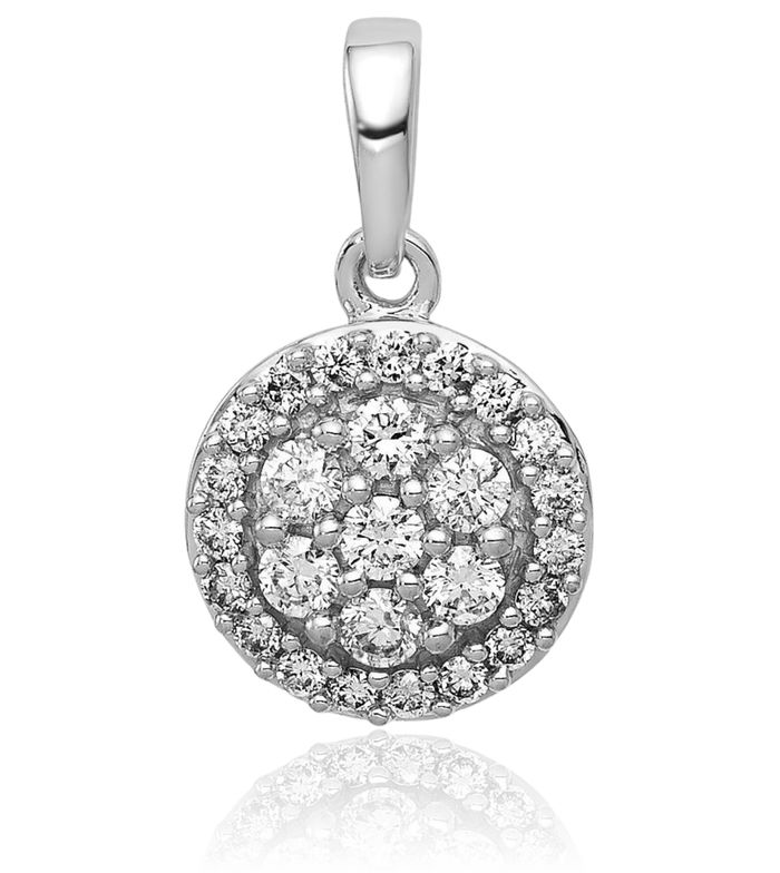 10K Solid White Gold Diamond Round Geometric Halo Necklace Chain Pendant Charm