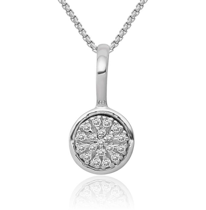 10K Solid White Gold Diamond Circle Round Geometric Necklace Chain Pendant Charm