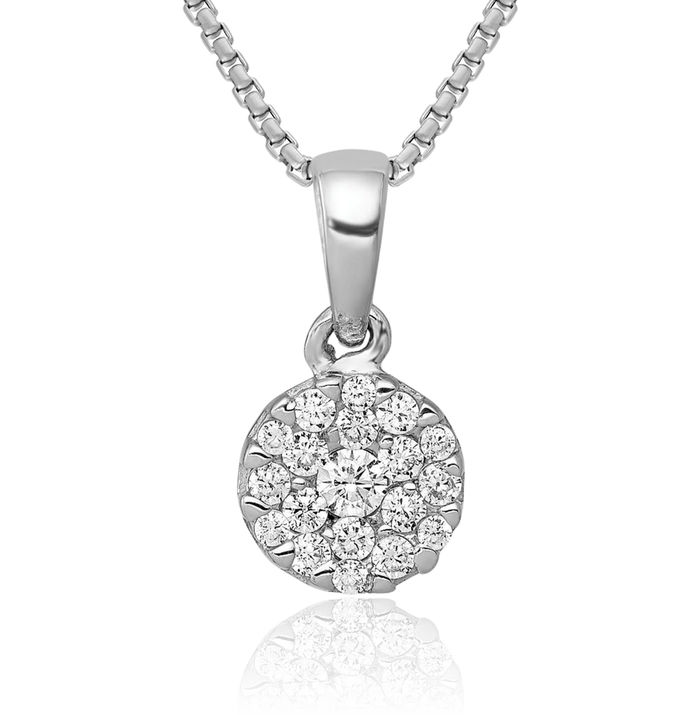 10K Solid White Gold Diamond Circle Round Geometric Necklace Chain Pendant Charm