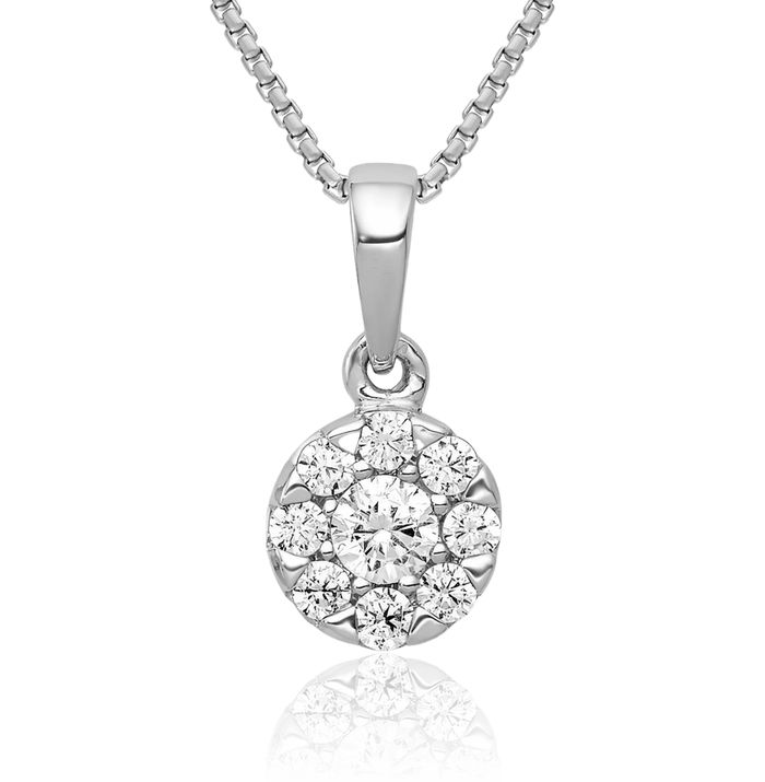 10K Solid White Gold Diamond Circle Round Geometric Necklace Chain Pendant Charm