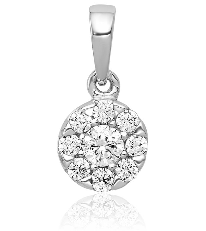 10K Solid White Gold Diamond Circle Round Geometric Necklace Chain Pendant Charm