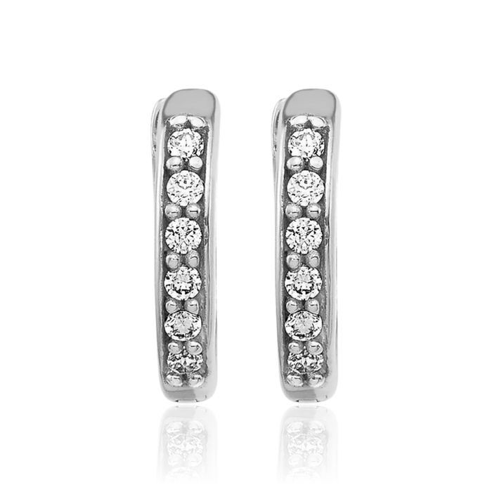 10K Solid White Gold Diamond Round Huggie Mini Hoop Earrings