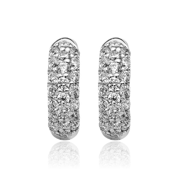 10K Solid White Gold Diamond Round Huggie Mini Small Hoop Earrings