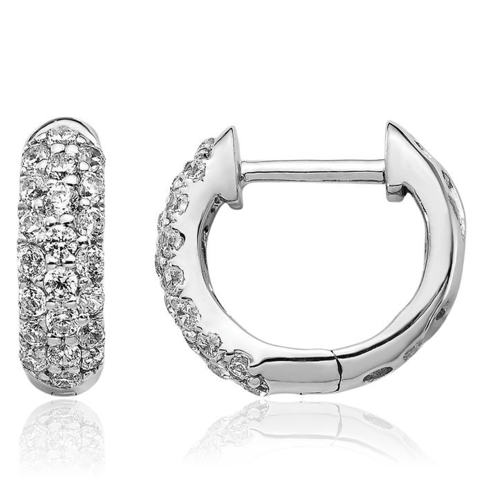 10K Solid White Gold Diamond Round Huggie Mini Small Hoop Earrings