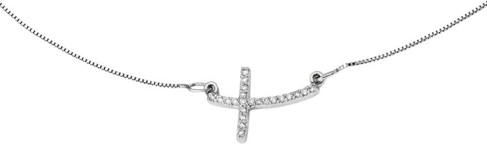 10K Solid White Gold Diamond Sideways Holy Cross Necklace Chain